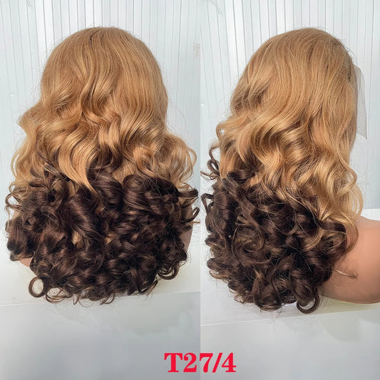100% Vietnamese Hair Wigs Super Double Drawn Ombre Bouncy Body Wave 250 Density Highlight HD Lace Frontal Wigs Human Hair Genger
