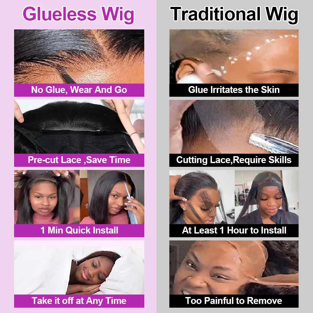 Brazilian Human Hair Bob Wigs Glueless HD Lace Front Wig No Glue Short Bone Straight Lace Frontal Wig Ready to Wear 250 Density