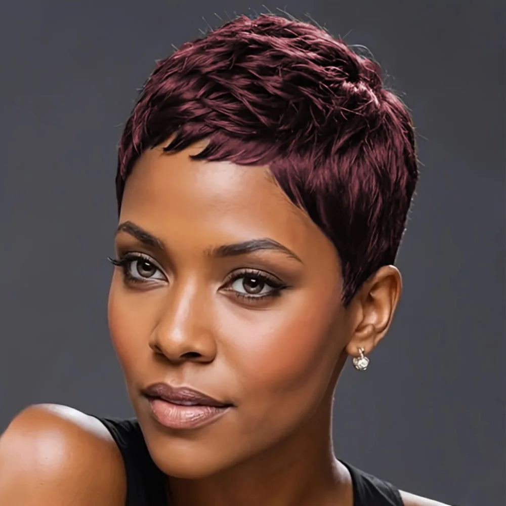 150% Density 4Inch Pixie Cut Curly Wave Human Hair Wig for Women Full Machine Made Wig for Daily Wear and Party