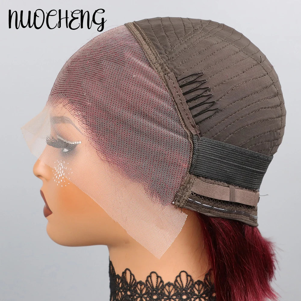 Bob Wig Human Hair 13X4 HD Lace Frontal Short Straight Lace Front Bob Wigs for Black Women Human Hair Wine Red 99J Burgundy