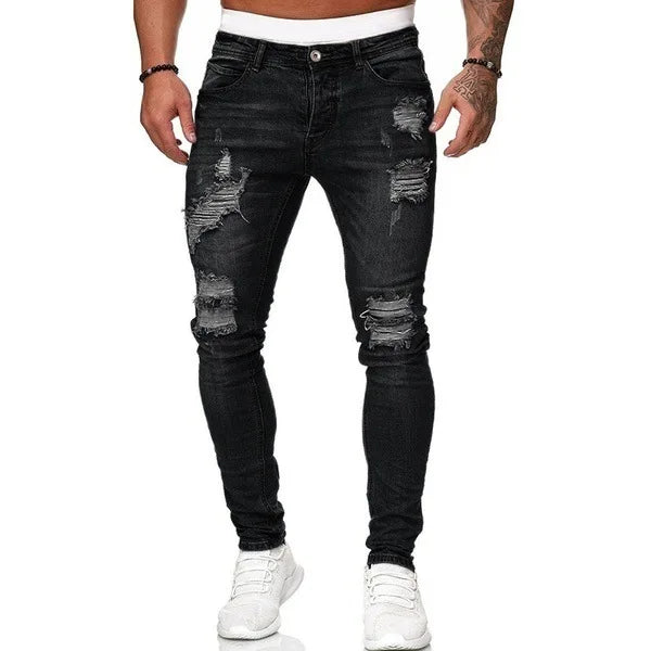 2023 White Embroidery Skinny Ripped Jeans Men Cotton Stretchy Slim Fit Hip Hop Denim Pants Casual Jeans for Men Jogging Trousers
