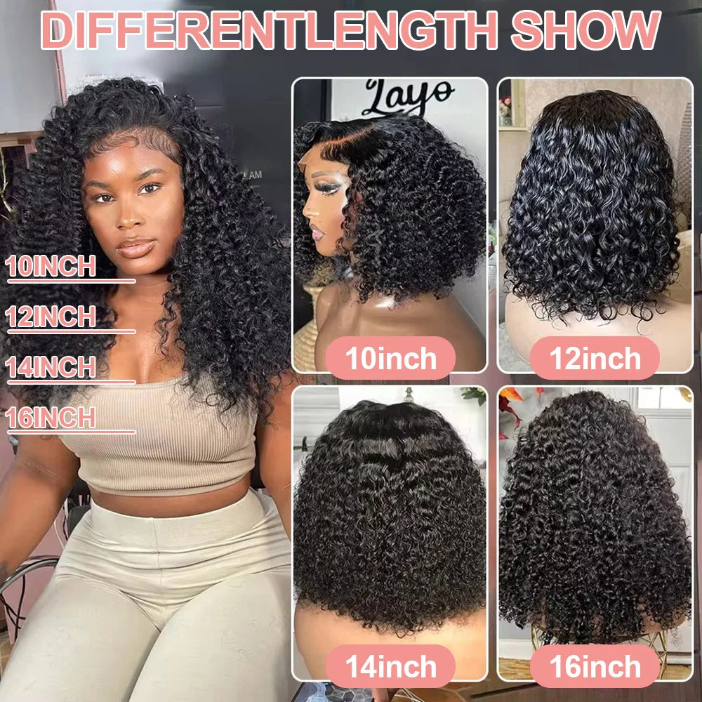 Brazilian Deep Water Wave Curly Bob 100% Human Hair Wigs Natural Black Deep Wave HD Lace Front 13x4 13x6 Transparent Lace Wigs