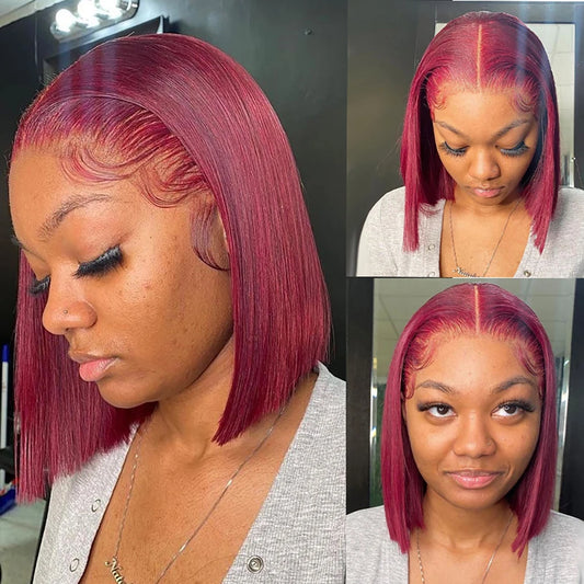 Bob Wig Human Hair 13X4 HD Lace Frontal Short Straight Lace Front Bob Wigs for Black Women Human Hair Wine Red 99J Burgundy