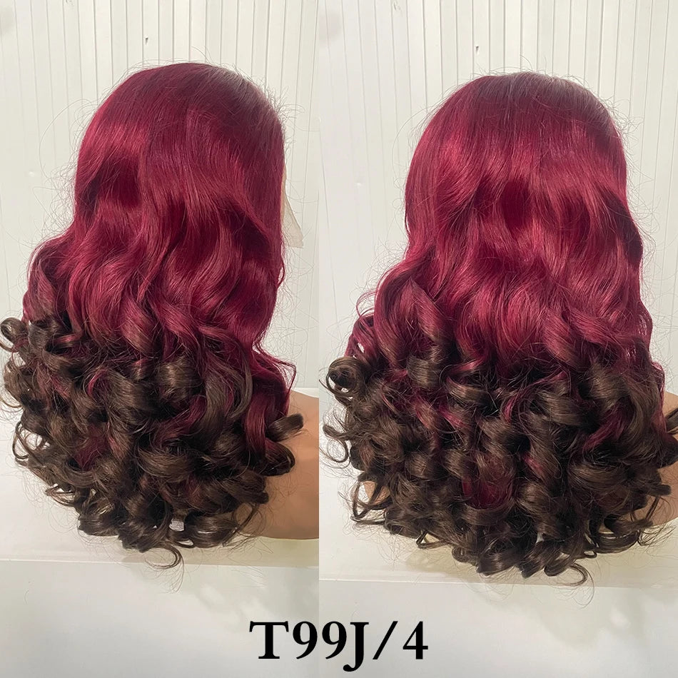 100% Vietnamese Hair Wigs Super Double Drawn Ombre Bouncy Body Wave 250 Density Highlight HD Lace Frontal Wigs Human Hair Genger