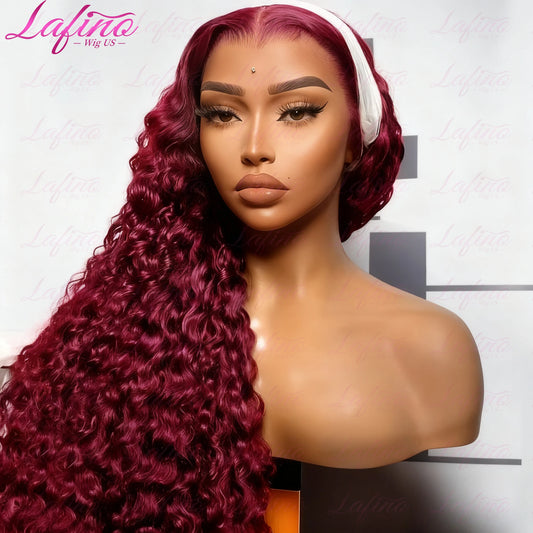 250 Density Human Hair Wig 99J Burgundy 13x6 Hd Lace Frontal Human Hair Red Colored Wig 13x4 Transparent water wave Frontal Wig