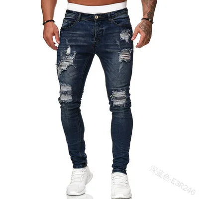 2023 White Embroidery Skinny Ripped Jeans Men Cotton Stretchy Slim Fit Hip Hop Denim Pants Casual Jeans for Men Jogging Trousers